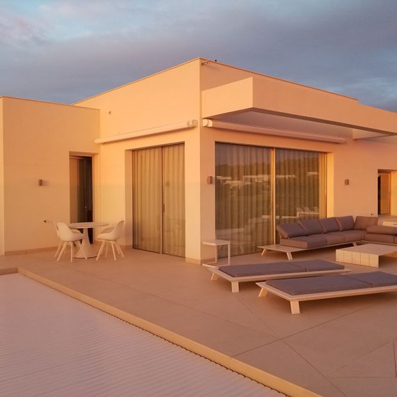 View of the outside lounge area of Casa Madroño.