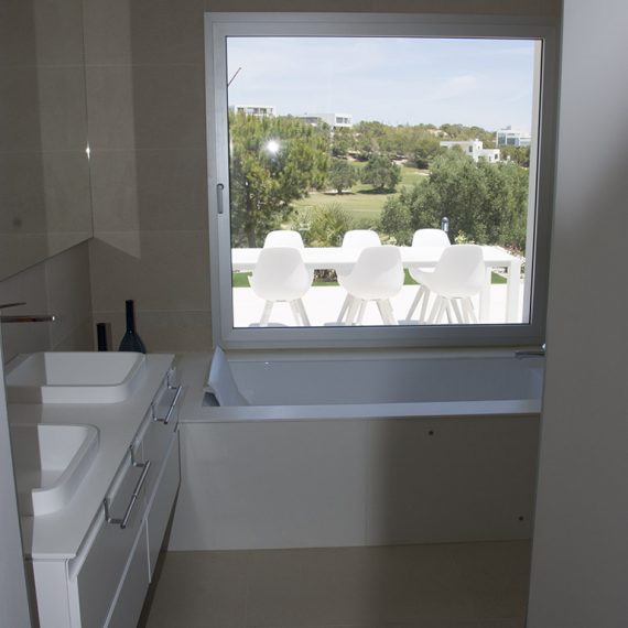 View of the bathroom when standing in the hallway